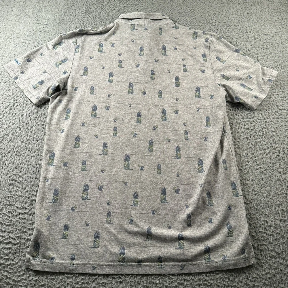 Travis‎ Mathew Polo Mens L Pineapple All Over Print Gray Golf Shirt Embroidered